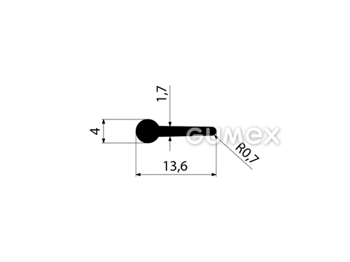 Gumový profil tvaru "I", 13,6x4/1,7mm, 70°ShA, EPDM, -40°C/+100°C, čierny